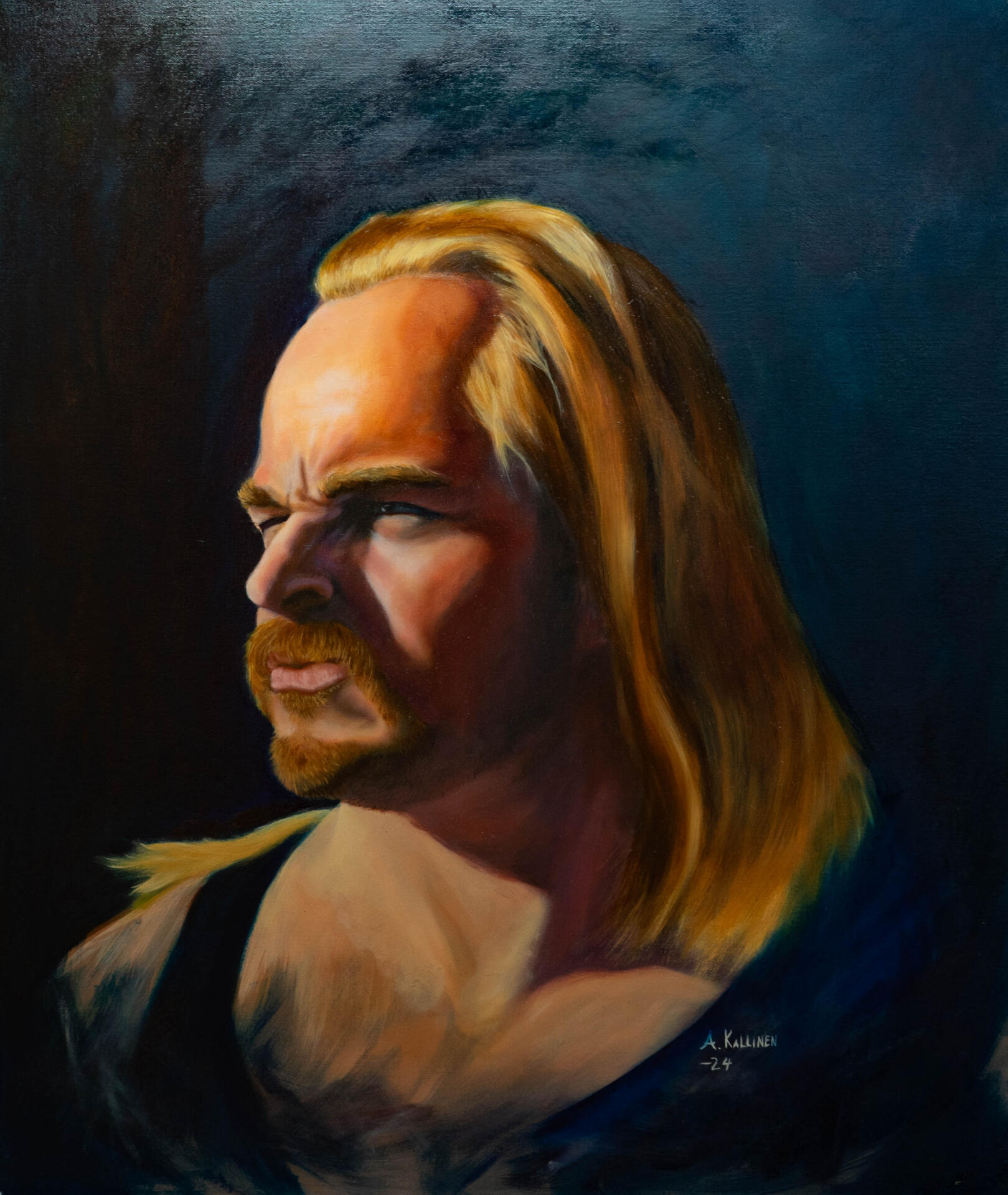 The struggle, self portrait, oil